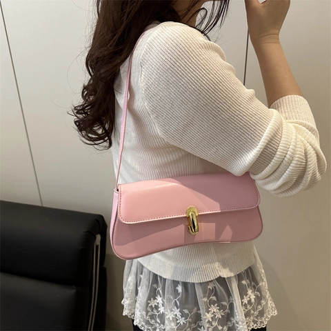 Baguette Unterarmtasche Für Damen Koreanischer Stil Minimalistische Umhängetasche PU Leder Kleine Quadratische Tasche Einfarbig Mode Alltag Handtasche