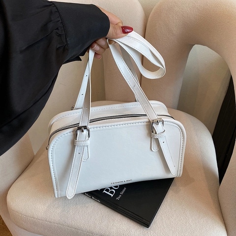 Bolso de Hombro Minimalista de Cuero PU para Mujer Bolso Tote Gran Capacidad Color Sólido Bolso de Axila Correas Ajustables Bolso de Moda