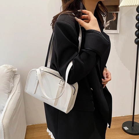 Bolso de Hombro Minimalista de Cuero PU para Mujer Bolso Tote Gran Capacidad Color Sólido Bolso de Axila Correas Ajustables Bolso de Moda