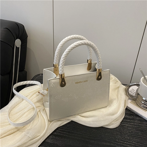 Borsa a Tracolla da Donna alla Moda in Pelle PU con Motivo a Serpente Manico Intrecciato in Stile Coreano Borsa Quadrata Piccola Oro Hardware