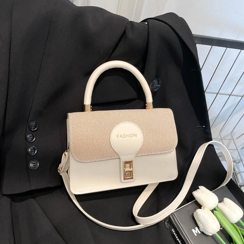 Dames Mode Patchwork PU Leer Crossbodytas Elegante Geweven Handtas Veelzijdige Woon-werkverkeer Schoudertas Kleine Vierkante Tas
