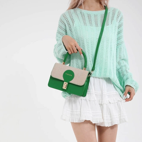 Minimalist Women PU Patchwork Crossbody Bag Fashion Summer Small Square Handbag Metal Lock Adjustable Strap Shoulder Bag