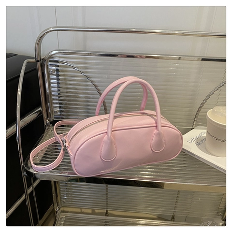 Bolso Bandolera Bowler de Cuero PU Minimalista para Mujer Bolso de Mano Retro Almohada Con Correa Ajustable Bolso de Hombro de Moda de Color Sólido
