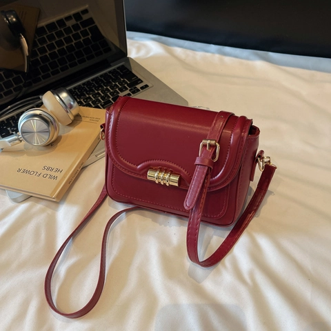 Bolso Bandolera Minimalista de Cuero PU para Mujer Color Sólido Bolso Cuadrado Pequeño con Cierre Metálico Dorado Moda