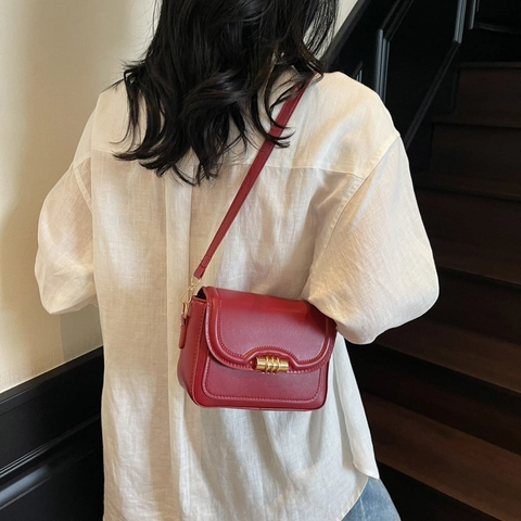 Borsa a Tracolla Retro da Donna in Pelle PU Piccola Borsa Quadrata con Serratura in Metallo Oro Tracolla Regolabile Borsa alla Moda