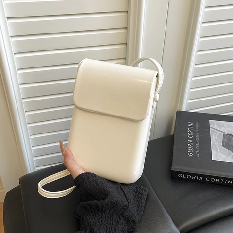 Minimalistische PU Leder Handytasche Damen Vertikale Einfarbige Umhängetasche Modische Schultertasche Mit Steppnaht Design