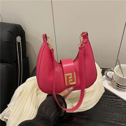 Sac Sous le Bras en Cuir PU Mode Femme Sac à Bandoulière Hobo Minimaliste Avec Fermoir Géométrique Doré Sac à Main Chic