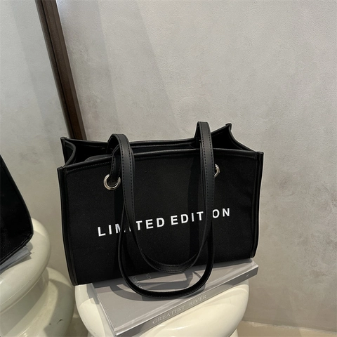 Damen Große Kapazität Segeltuch Tragetasche Limited Edition Buchstabendruck Schultertasche Streetwear Casual College Student Handtasche