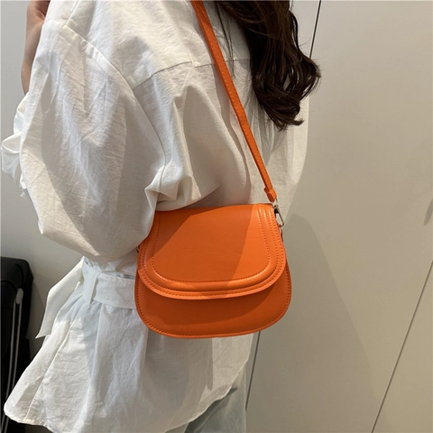 Moda Mujer Cuero PU Bolso Sillín Vintage Color Sólido Pequeño Bolso Bandolera Con Correa Ajustable para Viaje Diario