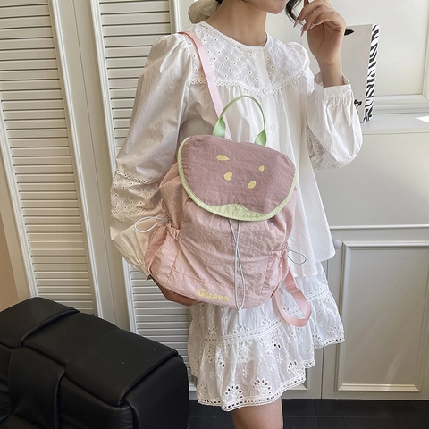 Women Fruit Theme Nylon Drawstring Backpack Casual Travel School Bag Watermelon Apple Pear Guava Pattern Lightweight Rucksack