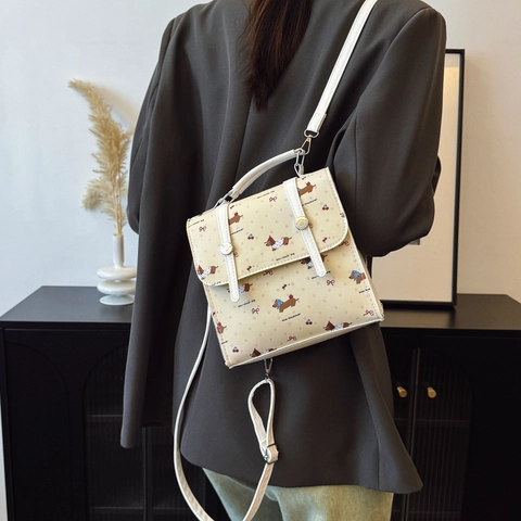 Zaino da Donna in Pelle PU con Stampa Bassotto Cartoon Borsa Quadrata alla Moda per Viaggi Quotidiani
