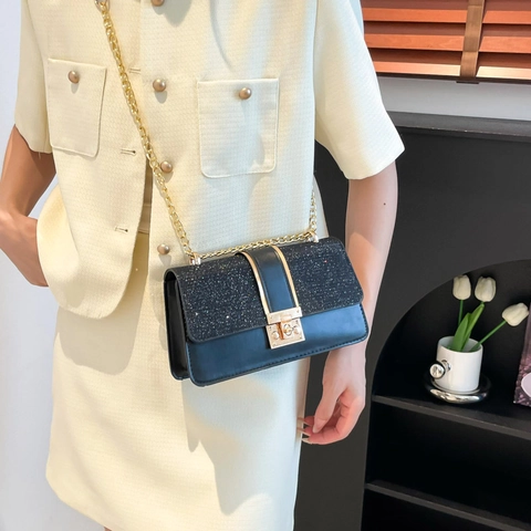 Modieuze Strass PU Leer Crossbodytas Trend Stiksels Vierkante Ketting Schoudertas Elegante Dagelijkse Handtas Voor Dames