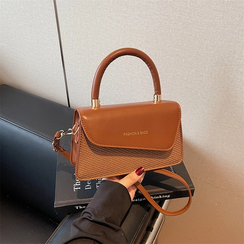 Bolso Bandolera de Mujer Elegante Cuero PU Textura Tejida Bolso de Mano Moda Minimalista Solapa Bolso de Hombro Diario