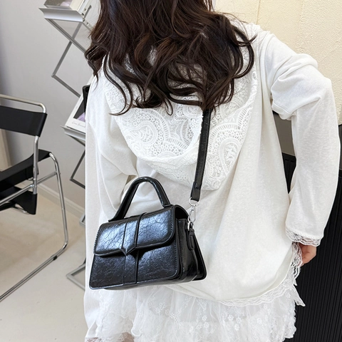 Women Vintage PU Leather Crossbody Bag High End Wrinkled Small Square Bag Fashion Handbag With Adjustable Strap Daily Tote
