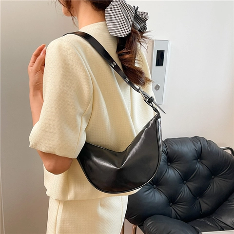 Bolso de Hombro Crescent Hobo Vintage Color Sólido para Mujer de Cuero PU Minimalista con Correa Ajustable Bolso Bandolera Moda Diaria