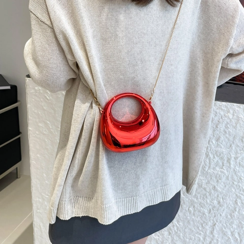 Bolso Tipo Dumpling de Acrílico con Espejo a la Moda para Mujer Mini Bolso de Noche con Cadena Bolso de Mano Galvanizado