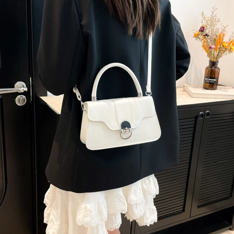 Bolso Bandolera de Cuero PU Vintage para Mujer Color Sólido Solapa Bolso Cuadrado Pequeño Bolso de Hombro Diario Con Cierre