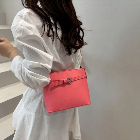 Damen Bucket Bag Koreanischer Minimalismus PU Leder Trendy Einfarbig Schultertasche Umhängetasche Mit Verstellbarem Riemen Pendler Handtasche