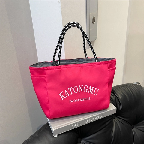 Fashion Simple Nylon Tote Bag For Women Large Capacity Letter Print Handbag With Braided Rope Handle Commuter Bag