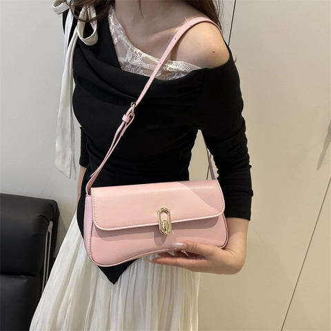 Borsa da Sottobraccio in Pelle PU Retro Stile Francese per Donna Moda Chiusura in Metallo Piccola Borsa a Tracolla Regolabile