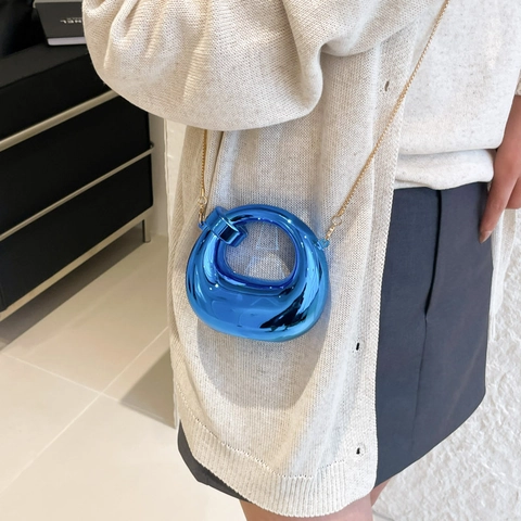 Bolso de Mano de Noche de Espejo de Acrílico de Lujo para Mujer Bolso Bandolera Geométrico Elegante Con Cadena de Metal Accesorio de Fiesta