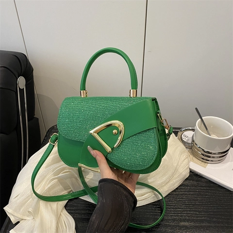 Borsa a Sella da Donna Retro in Pelle PU con Paillettes Borsa a Tracolla alla Moda con Fibbia a D Dorata Piccola Borsa Quadrata