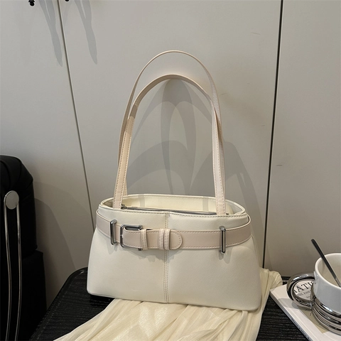 Borsa a Spalla Retrò da Donna Grande Capacità Borsa da Sottobraccio Minimalista Pendolare Tote Bag Con Fibbia Pelle Sintetica Scamosciata