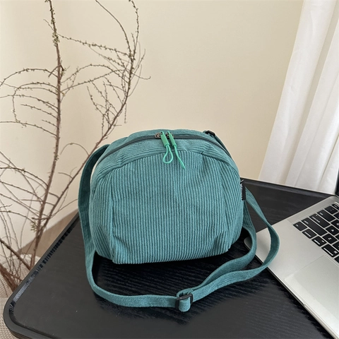 Bolso Bandolera de Pana para Mujer Color Sólido Bolso de Hombro de Gran Capacidad Con Correa Ajustable Informal