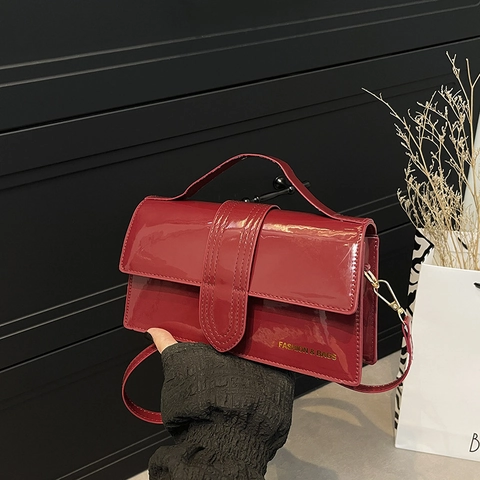 Bolso Bandolera de Mujer de Charol PU 2025 Nuevo Bolso de Hombro Cuadrado Brillante Bolso de Mano Versátil Color Sólido
