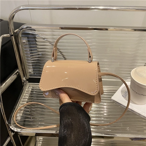 Mini Sac Bandoulière Brillant Cuir Verni PU Couleur Unie Rabat Élégant Sac à Main pour Femmes Daily Party Street Style Petit Sac