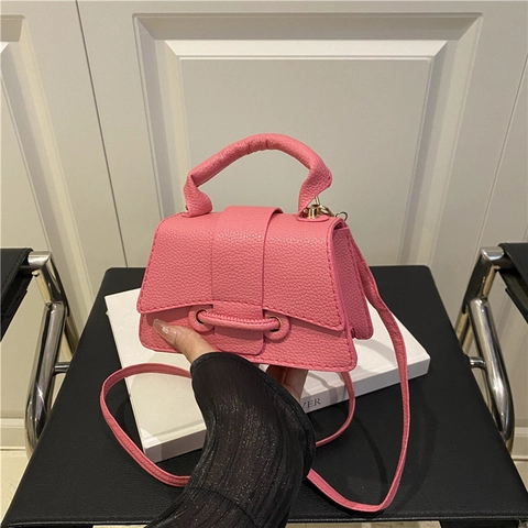 Borsa a Tracolla Mini in Pelle PU con Grana Litchi da Donna Borsa a Spalla Quadrata Piccola a Trapezio alla Moda con Manico per lo Street Style Quotidiano