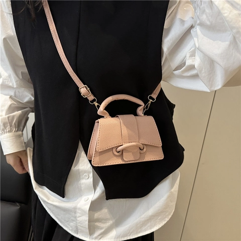 Borsa a Tracolla Mini in Pelle PU con Grana Litchi da Donna Borsa a Spalla Quadrata Piccola a Trapezio alla Moda con Manico per lo Street Style Quotidiano