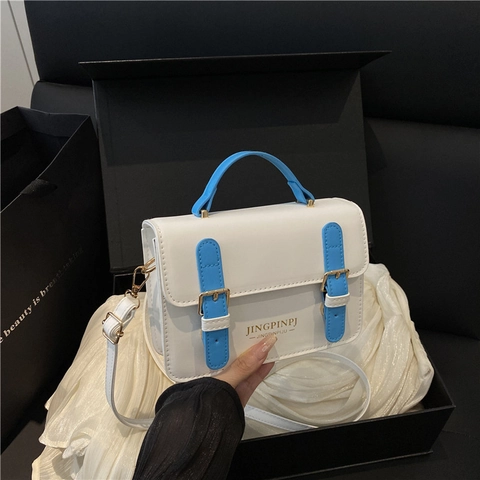 Bolso Bandolera de Cuero PU Vintage para Mujer Moda de Color en Contraste Pequeño Bolso de Hombro Cuadrado con Asa Superior Bolso Diario Elegante