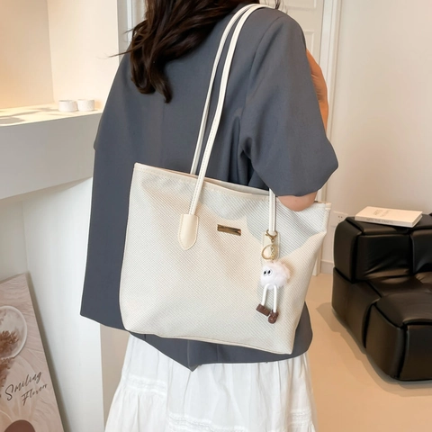 Grand Sac Cabas en Cuir PU pour Femmes Design Minimaliste Texture Tissée Sac à Bandoulière pour Bureau École Shopping