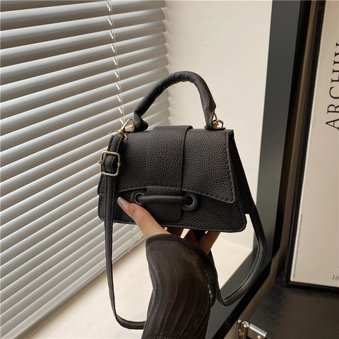 Women Mini Crossbody Bag Lychee Pattern PU Leather Handbag With Top Handle Trapezoid Shape Fashion Shoulder Bag For Daily Use