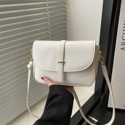 Women's Urban Simple PU Leather Shoulder Bag Minimalist Gold Lock Crossbody Bag Elegant Magnetic Buckle Commuter Handbag