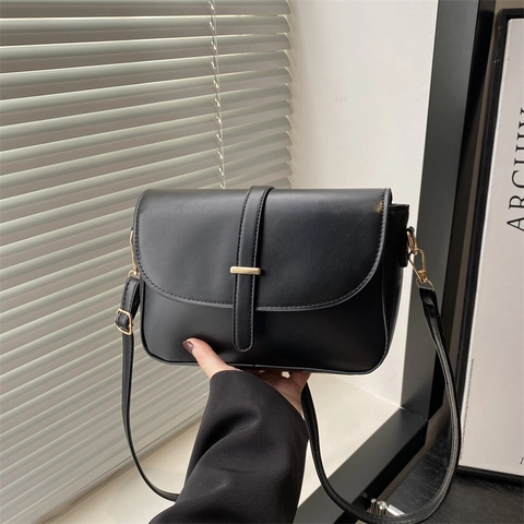 Women's Urban Simple PU Leather Shoulder Bag Minimalist Gold Lock Crossbody Bag Elegant Magnetic Buckle Commuter Handbag