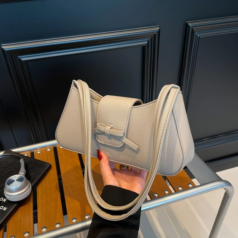 Fashion Women PU Leather Underarm Bag With Bowknot Decor Lychee Pattern Shoulder Bag Elegant Crescent Tote Bag For Commute