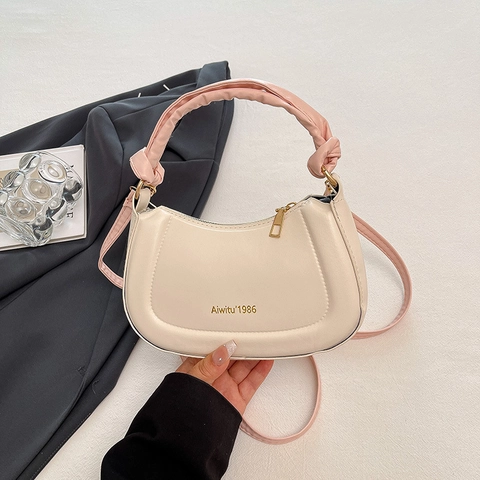 Dames Minimalistische PU Leer Halve Maan Crossbodytas Met Geplooide Handgreep Mode Schoudertas Voor Dagelijks Woon-werkverkeer