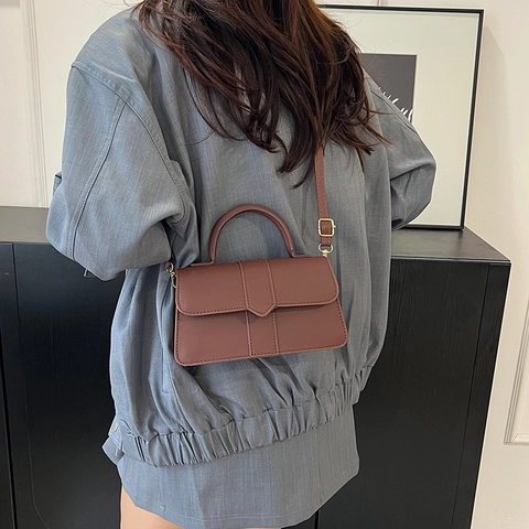 Women Minimalist Synthetic Leather Crossbody Bag Fashion Small Square Handbag With Top Handle Shoulder Bag For Daily Commute