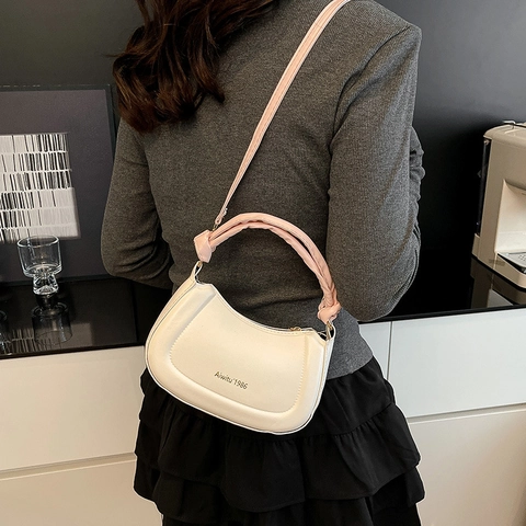 Dames Minimalistische PU Leer Halve Maan Crossbodytas Met Geplooide Handgreep Mode Schoudertas Voor Dagelijks Woon-werkverkeer