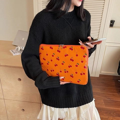 Kirschdruck Laptop-Hülle Tasche PU-Leder Wasserdichte Tablet-Hülle Schutzhülle Notebook Liner Bag Damen Mode Handtasche