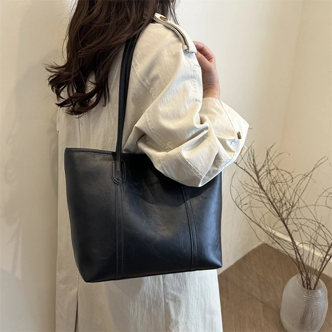 Bolso Tote de Gran Capacidad de Estilo Francés Retro para Mujer Bolso de Hombro de Cuero PU de Alta Calidad para Oficina