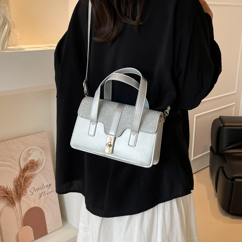 Dames PU Leren Handtas Mode Pailletten Flap Crossbody Tas Met Metalen Draaisluiting Glitter Schoudertas Voor Dagelijks Gebruik