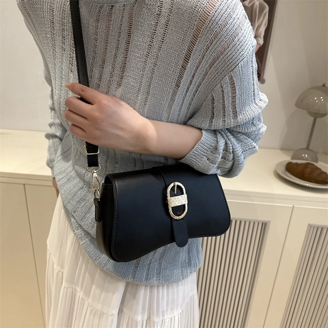 Bolso de Hombro de Cuero PU Retro para Mujer Bolso de Bandolera Cuadrado con Hebilla de Metal Dorado Vintage Bolso de Mano de Noche