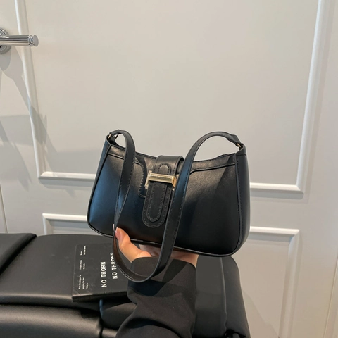 Damen Mode PU Leder Unterarmtasche Minimalistische Nähte Schultertasche Mit Metallschnalle Casual Trendige Handtasche