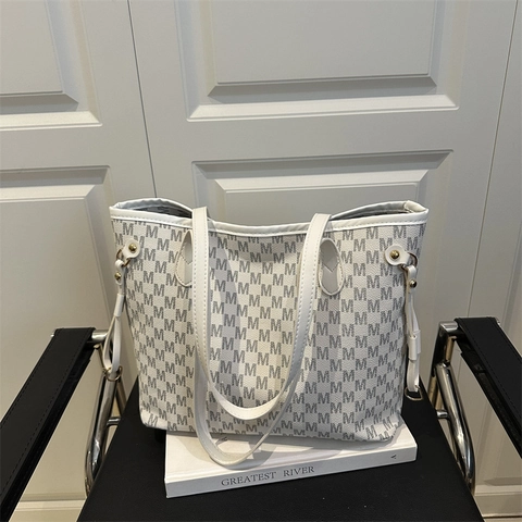 Dames Monogram M Letter Print Tote Tas Grote Capaciteit Woon-Werk Schoudertas Kunstleren Handtas Mode Trendy Tote
