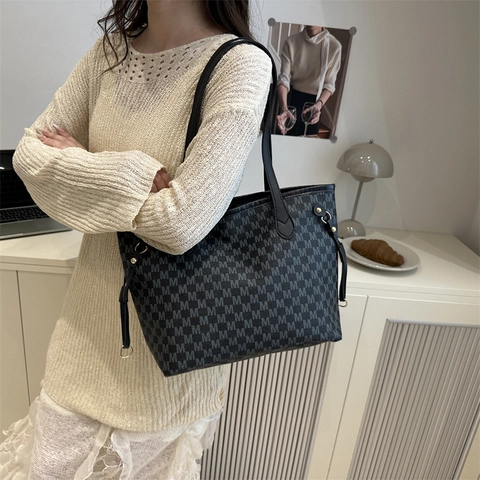 Dames Monogram M Letter Print Tote Tas Grote Capaciteit Woon-Werk Schoudertas Kunstleren Handtas Mode Trendy Tote