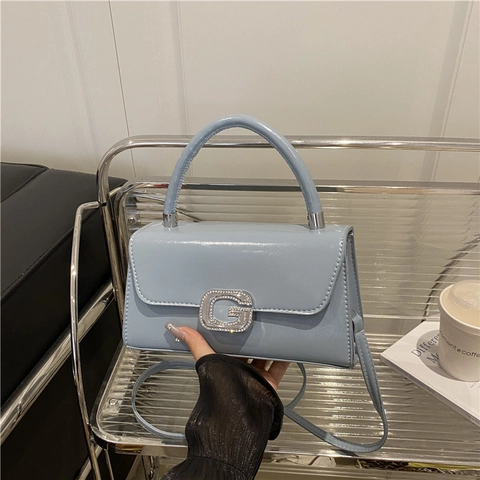 Moderne PU Leder Handtasche Strass G Schließe Umhängetasche Quadratische Tasche Für Damen Pendler Mode Henkeltasche