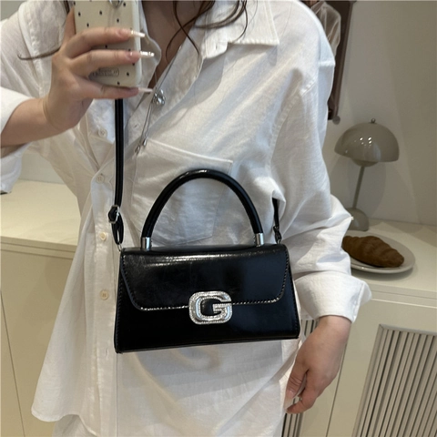 Moderne PU Leder Handtasche Strass G Schließe Umhängetasche Quadratische Tasche Für Damen Pendler Mode Henkeltasche